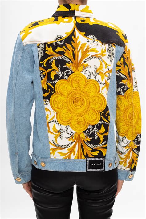 versace jeans denim jacket womens colourful patches|Versace denim jacket women's.